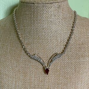 Elegant Silver Necklace with Red Gemstone